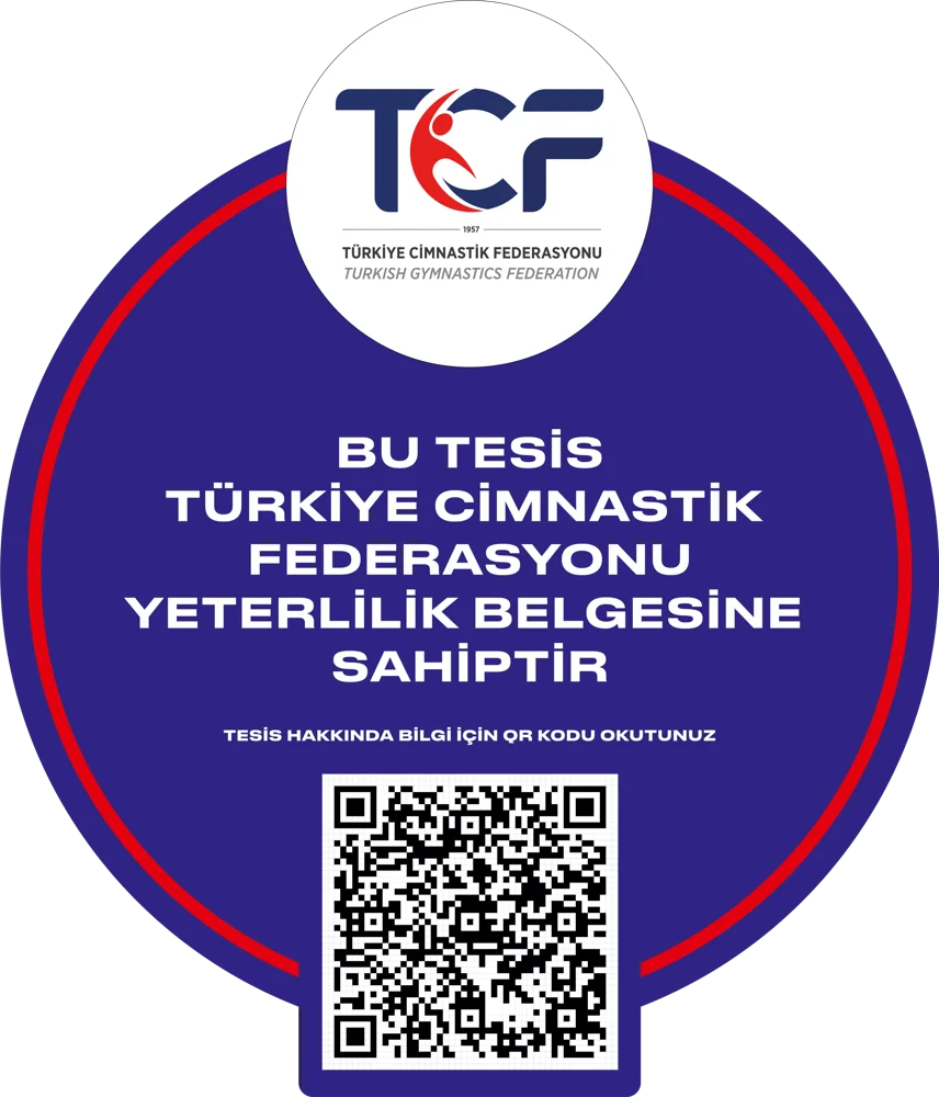 Türkiye Cimnastik Federasyonu yeterlilik belgesi: Bu tesis Türkiye Cimnastik Federasyonu yeterlilik belgesine sahiptir. Tesis hakkında bilgi için QR kodu okutunuz.